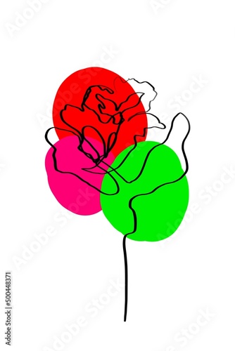 Rose is minimal style art abstract graphic line ink color symbols on white background 