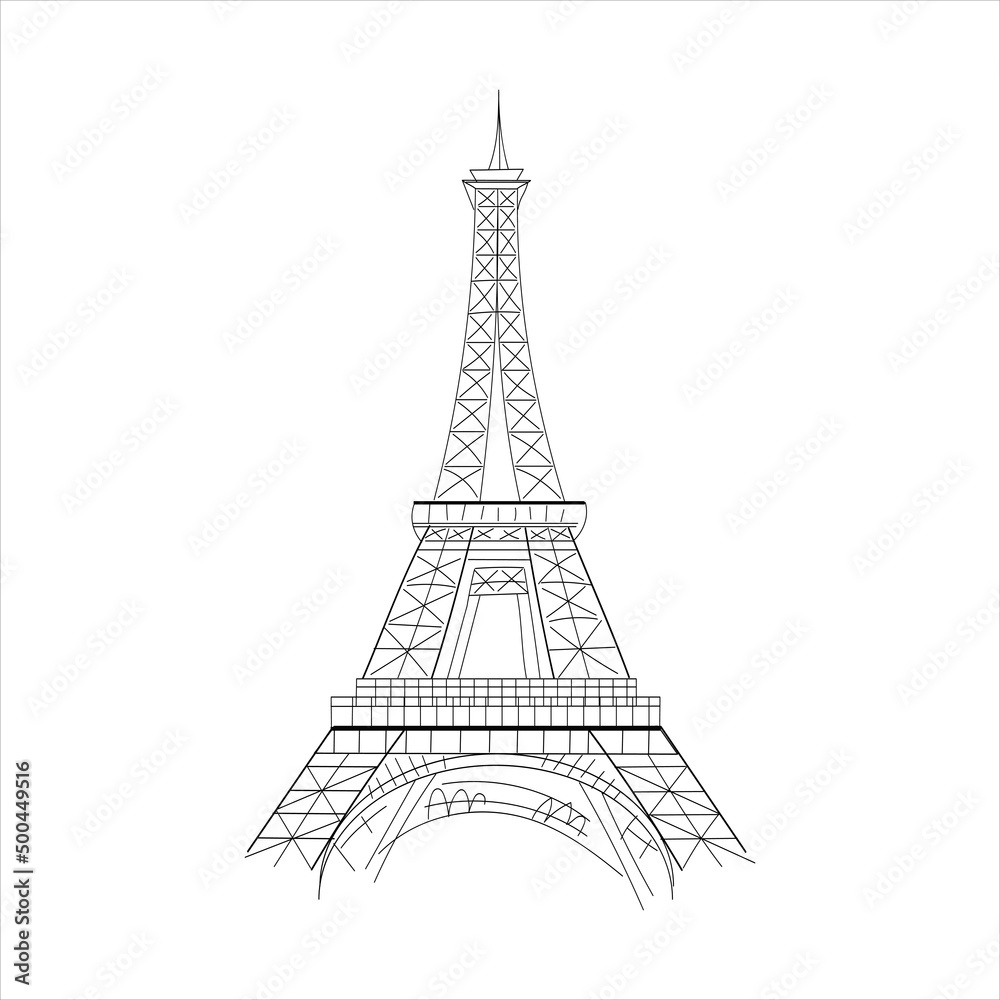 Eiffel Tower Line Art Vector. Isolated on White background
