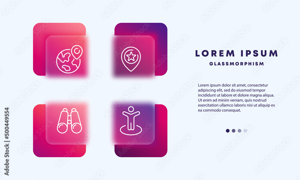 Location set icon. GPS, location, binoculars, geolocation. Map concept. Glassmorphism style. Vector line icon for Business and Advertising Location set icon. GPS, location, binoculars, geolocation. Map concept. Glassmorphism style. Vector line icon for Business and Advertising