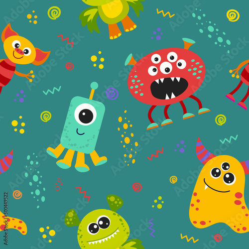 seamless pattern with space monsters in cartoon style. vector illustration