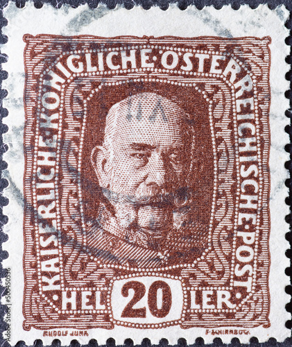 Austria - circa 1916: a postage stamp from Austria, showing a portrait of Emperor Franz Joseph
