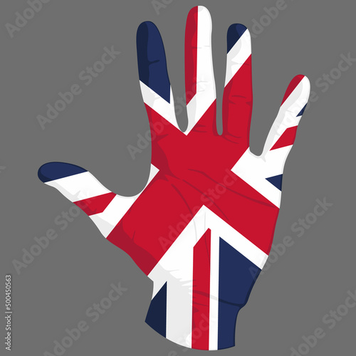 Images of the flag of Great Britain on a human hand.