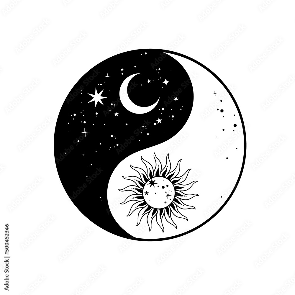 yin yang cultural sign with sun and moon - obrazy, fototapety, plakaty 