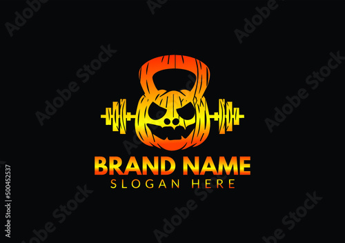 kettlebell, barbell and halloween illustrations vector logo