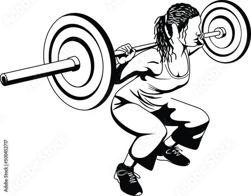 fitness woman doing squat with a barbell on her shoulders