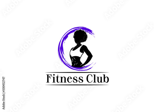 Fitness woman silhouette with modern line elements. Fitness logo or poster design.