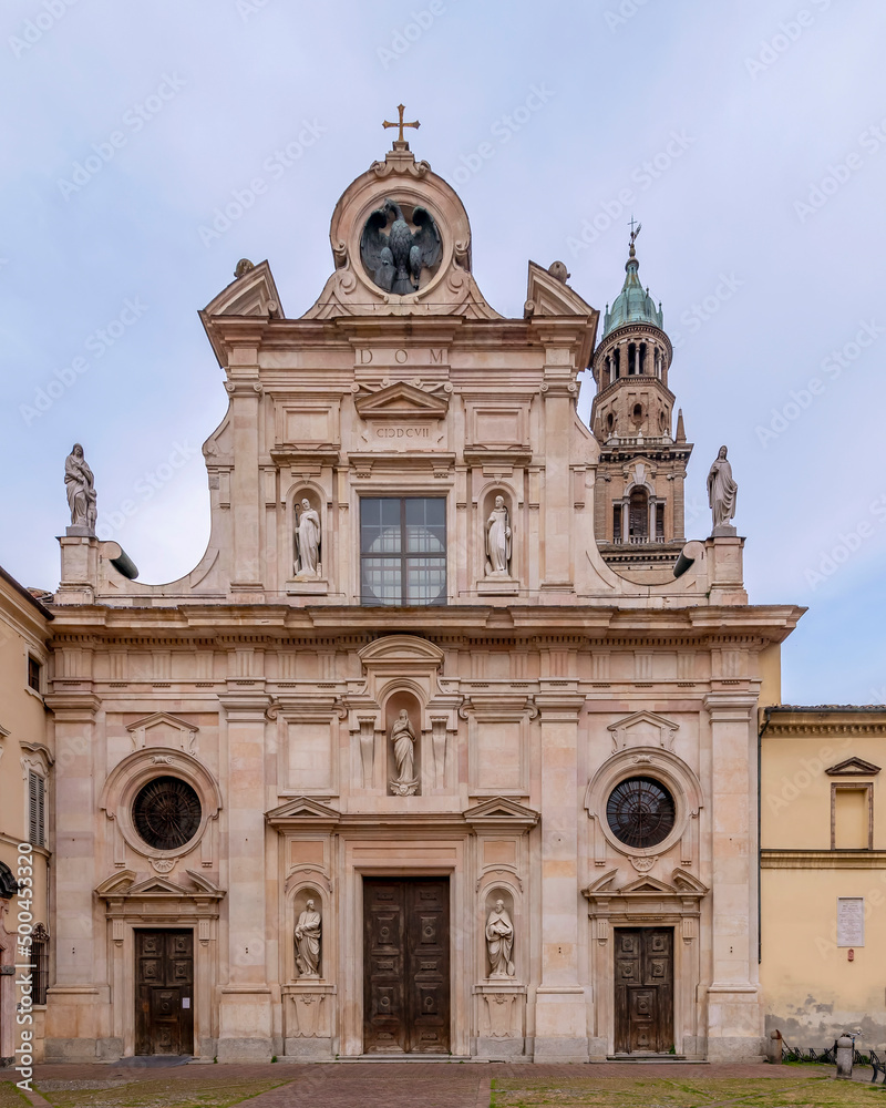 Facade of the church of San Giovanni Evangelista, historic center of Parma, Italy