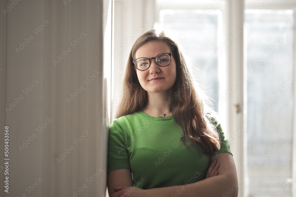 portrait of young woman with glasses portrait of young woman with glasses