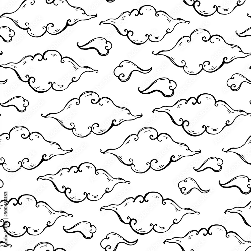 Clouds seamless pattern. Hand drawn vector illustration. Seamless background. Design template. Vintage illustration. Clouds seamless pattern. Hand drawn vector illustration. Seamless background. Design template. Vintage illustration.