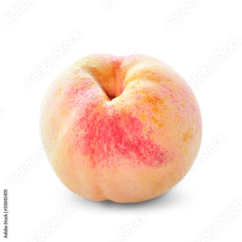 close-up white peach cut half on white background