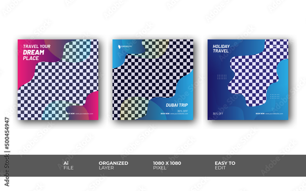 Travel social media post banner set template Travel social media post banner set template