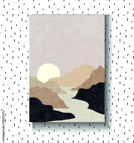 Abstract shape boho poster.Trendy mid century art, boho home decor, wall art. Scandinavian minimalist art. Abstract cover templates with artistic shapes. Vector illustrat