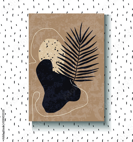 Abstract shape boho poster.Trendy mid century art, boho home decor, wall art. Scandinavian minimalist art. Abstract cover templates with artistic shapes. Vector illustrat