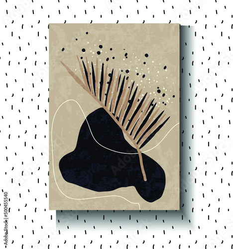 Abstract shape boho poster.Trendy mid century art, boho home decor, wall art. Scandinavian minimalist art. Abstract cover templates with artistic shapes. Vector illustrat