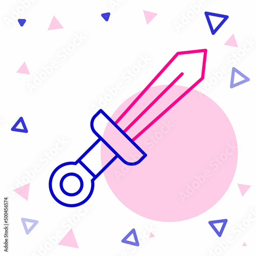 Line Medieval sword icon isolated on white background. Medieval weapon. Colorful outline concept. Vector