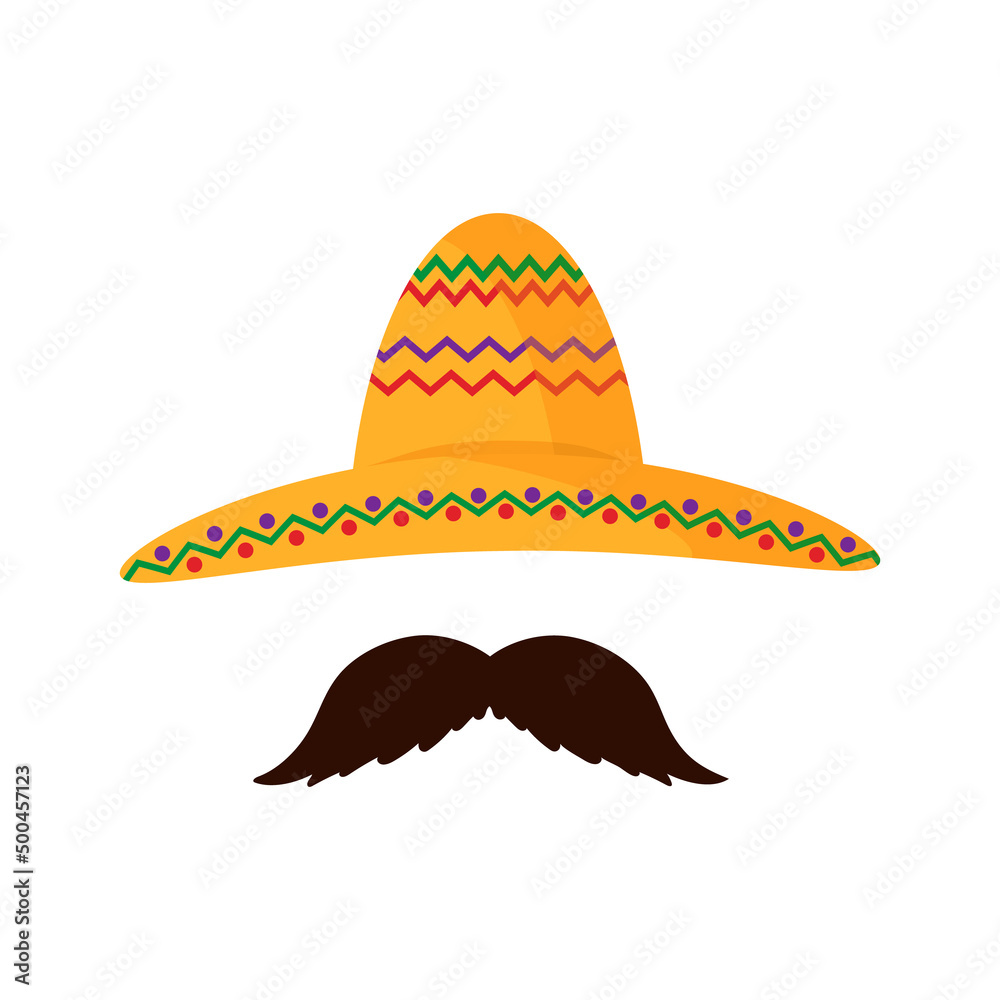 hat and mustache . Cinco de Mayo mexican celebration vector illustration, flat style icon