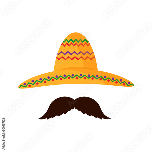 hat and mustache . Cinco de Mayo mexican celebration vector illustration, flat style icon