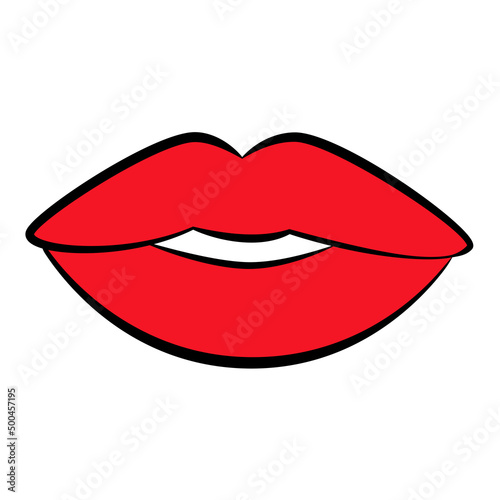 Beautiful young woman with red lips on a white background. The black line of a woman's face. A woman 's head . Red lipstick.