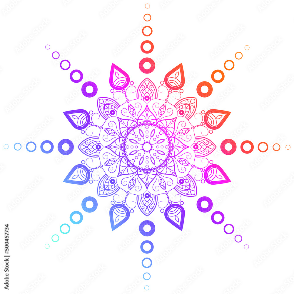 Round gradient mandala on a white isolated background. Vector boho mandala  in blue and pink colors. Mandala with floral patterns. Yoga template vector  de Stock | Adobe Stock