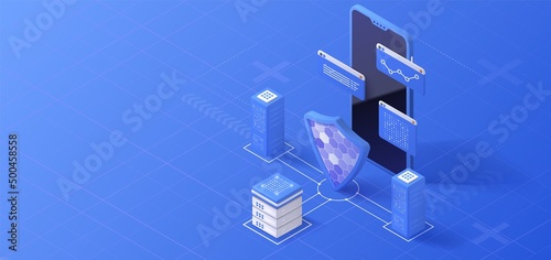 Data protection concept. Cyber security vector illustration. Privacy technology. VPN protect banner.