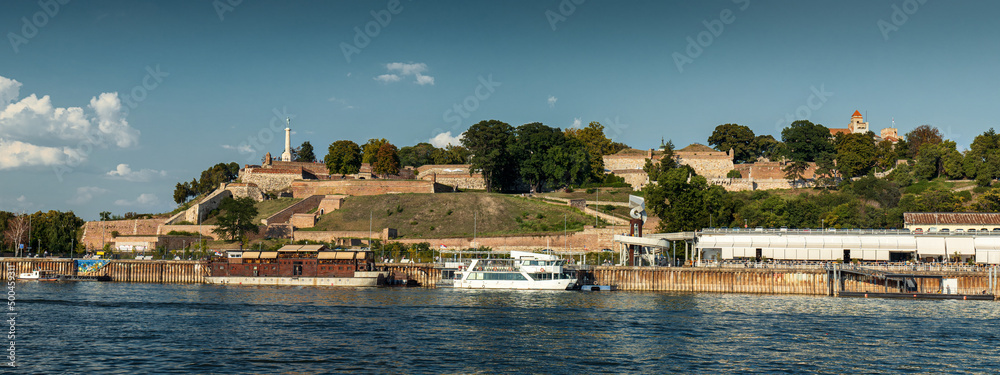 Kalemegdan Sava river port summer day panorama