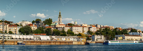 Old Belgrade Sava river port summer day panorama
