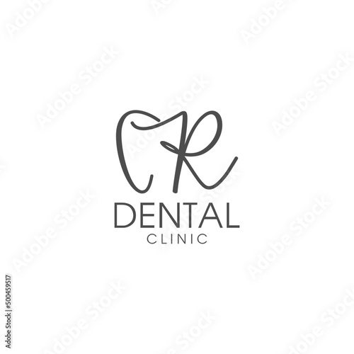 line art letter R tooth dental logo design