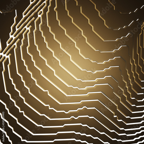 3d render voxel golden futuristic abstract background with layers