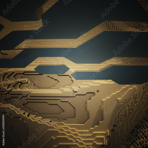 3d render voxel golden futuristic abstract background with layers