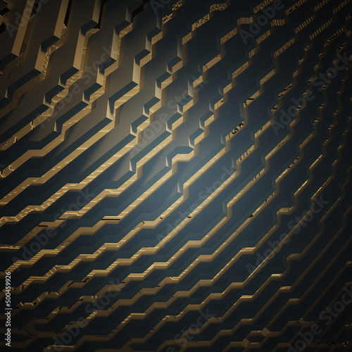 3d render voxel golden futuristic abstract background with layers