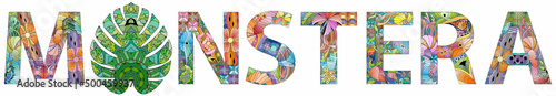 MONSTERA text design, clean and simple. Vector zentangle object for decoration