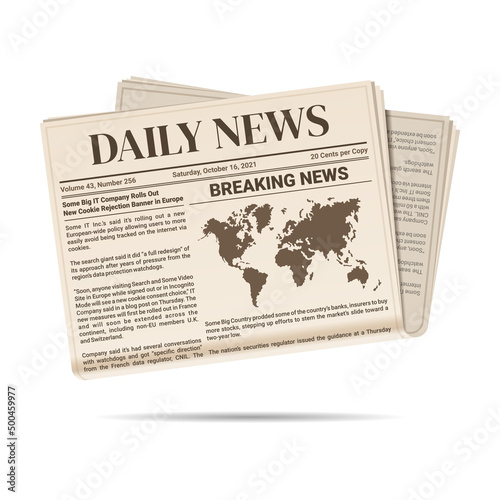 Realistic Newspaper Icon on White Background. Vector