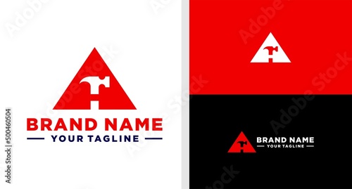 LETTER A LOGO HAMMER NEGATIVE SPACE TRIANGLE EDITABLE