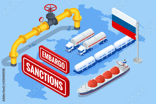 Sanctions, embargo on Russian gas and oil. Russia aggressor, war. Transportation, delivery, transit of natural gas