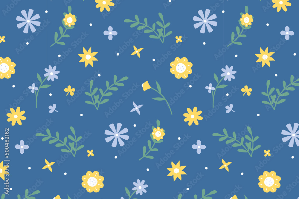 Flat Illustration Floral Flower Pattern blue Background Flat Illustration Floral Flower Pattern blue Background