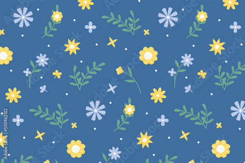 Flat Illustration Floral Flower Pattern blue Background