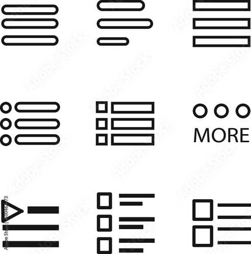 Set of Icons for Website Menu Navigation. Vector Set of UI Design Elements. Interface Design Vector Icon Set of hamburger Menu. Website Navigation Icons for Mobile App and User Interface.