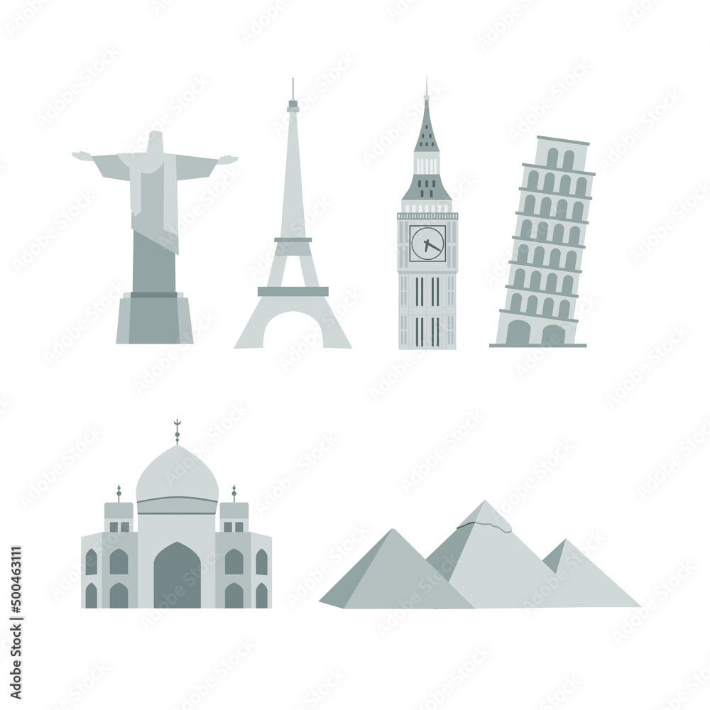 icon set of iconic constructions of tourist places