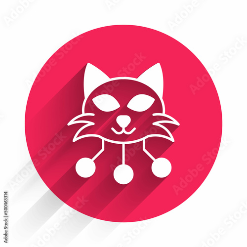 White NFT Digital crypto art icon isolated with long shadow background. Non fungible token. Red circle button. Vector