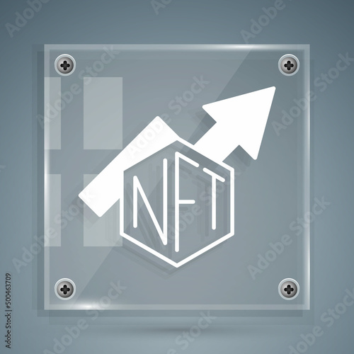 White NFT growth bar chart icon isolated on grey background. Non fungible token. Digital crypto art concept. Square glass panels. Vector