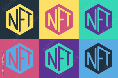 Pop art NFT Digital crypto art icon isolated on color background. Non fungible token. Vector