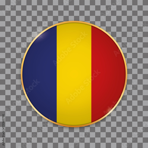 vector illustration of round button banner with country flag of Romania