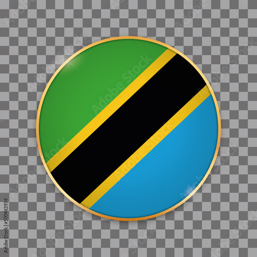 vector illustration of round button banner with country flag of Tanzania
