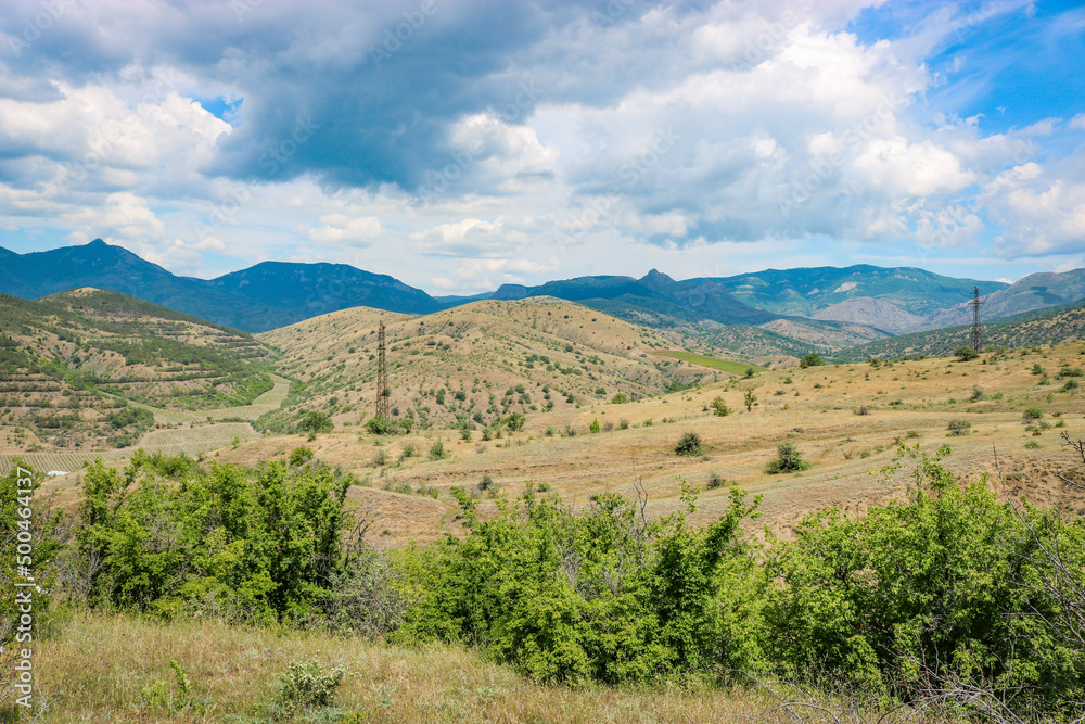View of hills, mountains and vineyards, Sudak, Crimea. Karabi-yaila.