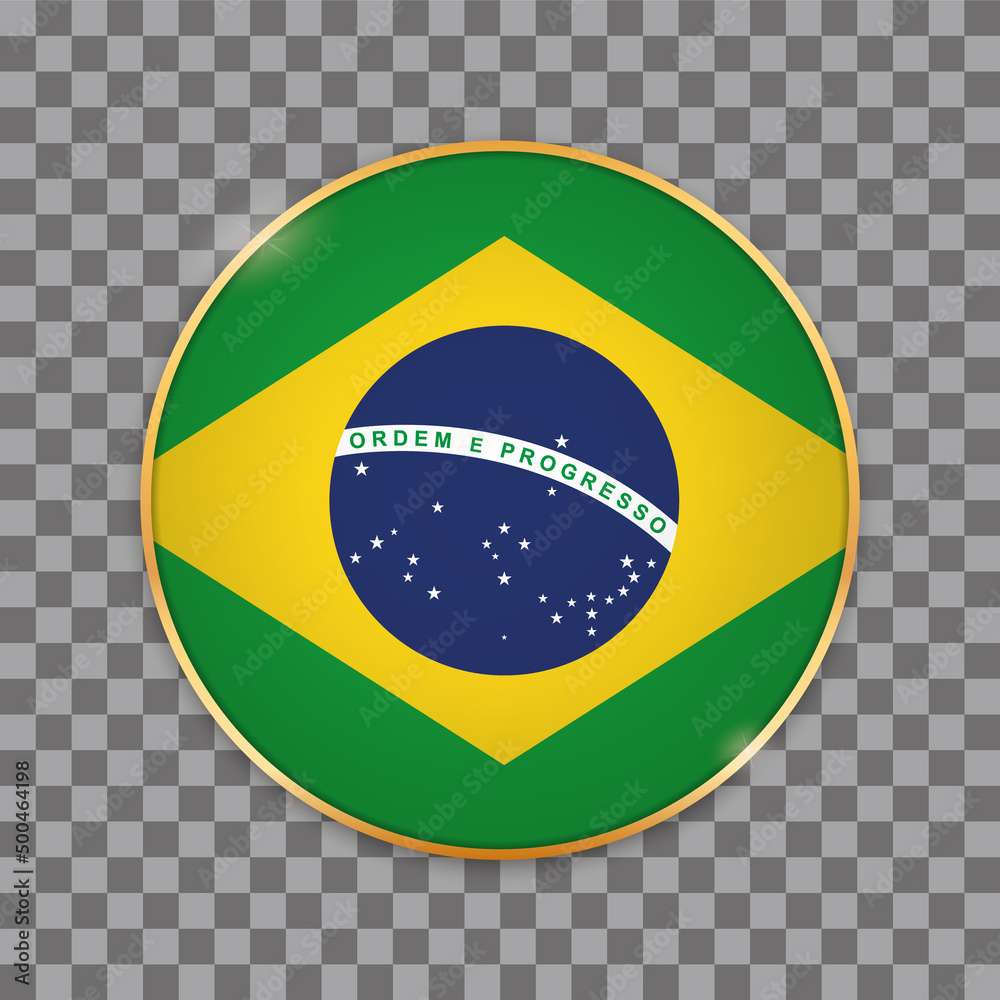 Obraz premium vector illustration of round button banner with country flag of Brazil