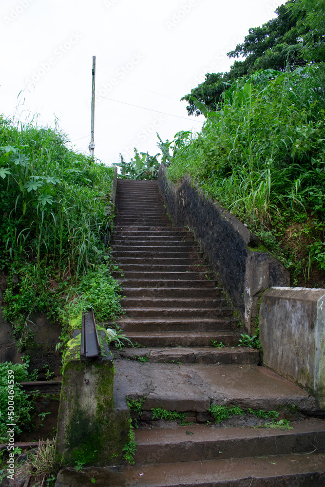 View of stairs and steps to village.