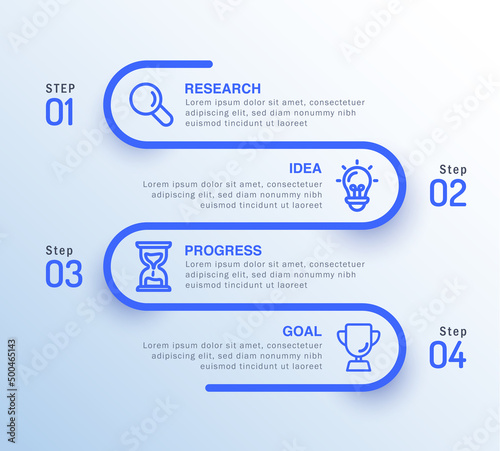 4 step infographic goal layout template, Design thinking infographic vector