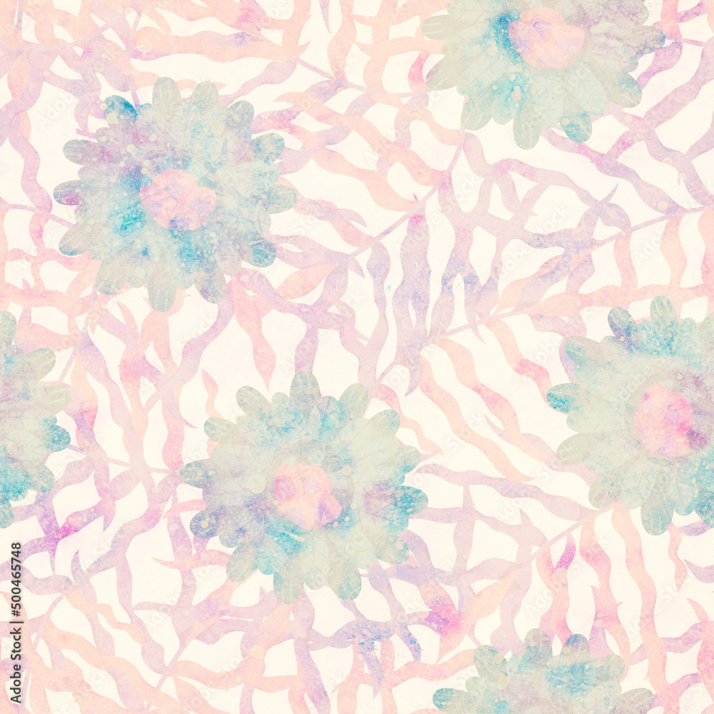 Seamless pattern. Floral ornament. Background. Raster illustration. Interior and clothing design. Printing on paper or fabric.