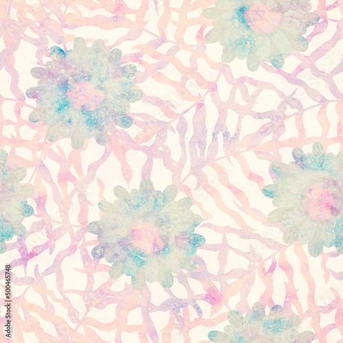 Seamless pattern. Floral ornament. Background. Raster illustration. Interior and clothing design. Printing on paper or fabric. © E.Nolan