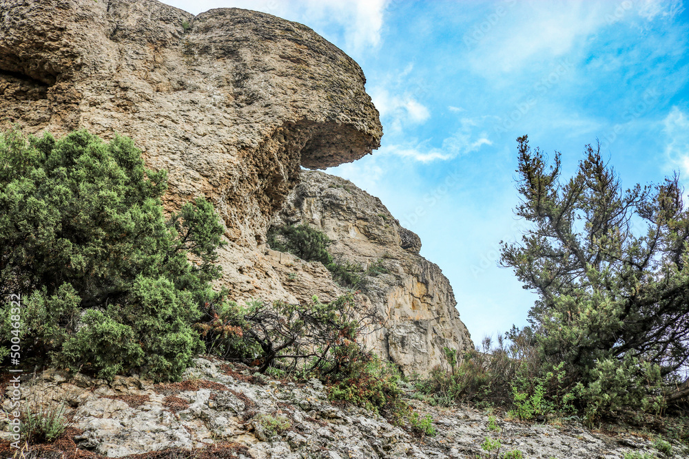 Unusual rocks against the blue sky, Sudak, Crimea.